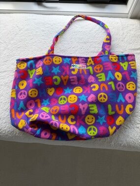 Colorful Peace & Love Pattern Tote Bag by Beeposh.